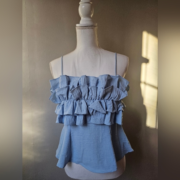 Sienna Sky Powder Blue Ruffle Tiered Spaghetti Strap Camisole - Picture 2 of 7